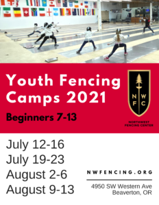 Youth Camps for the summer of 2021 at NorthWest Fencing Center!